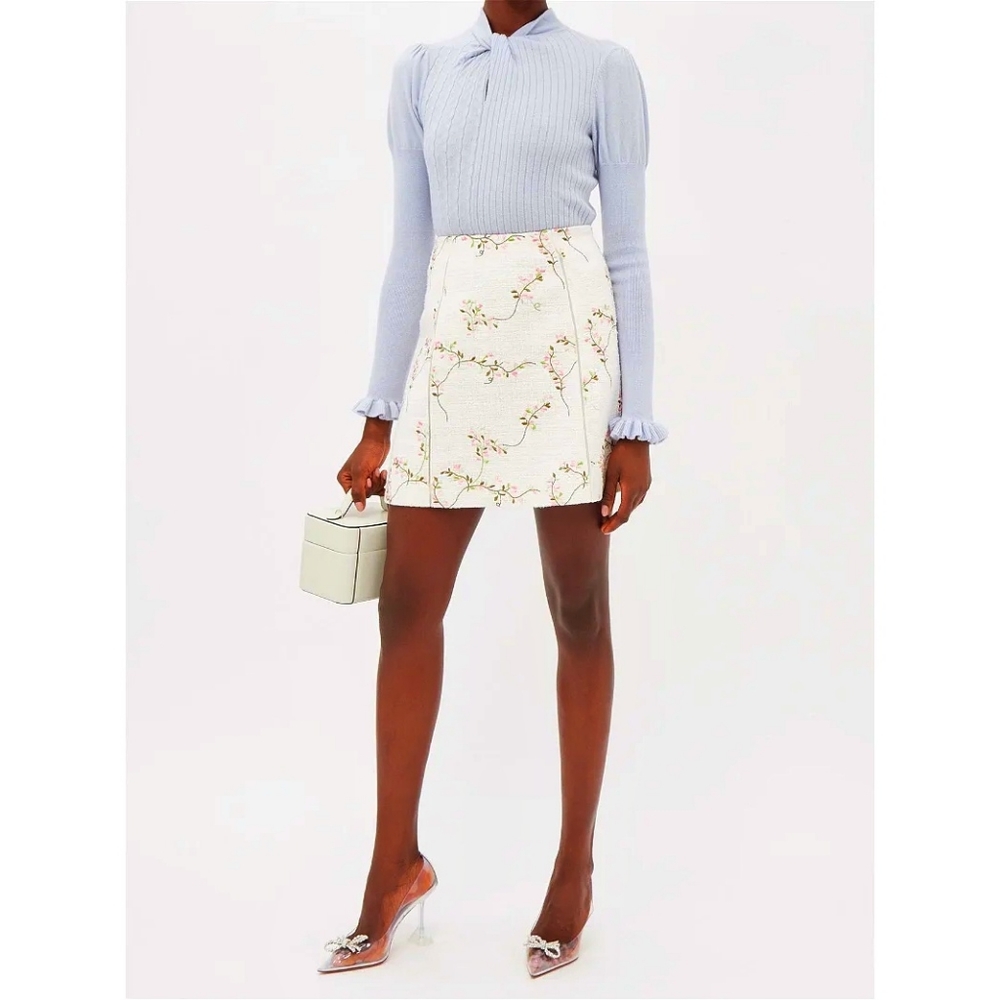 Erdem Bea High Neck Cashmere Ruffle Cable Knit Ribbed Sweater